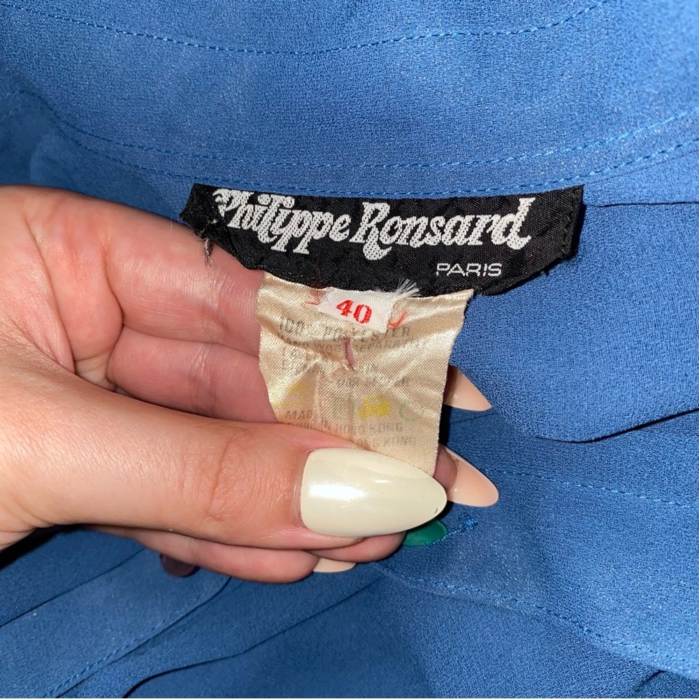Philippe Ronsard Paris Vintage Sheer Blue Long Sleeve Blouse - Picture 10 of 10